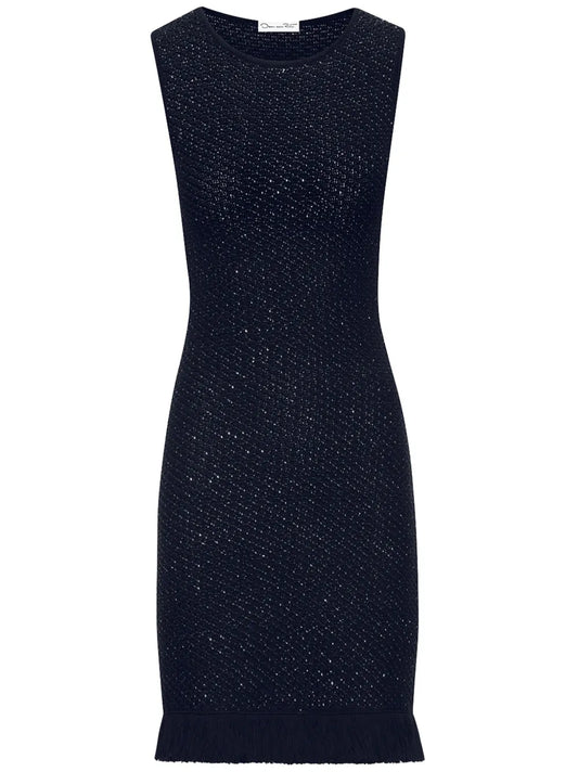 Sequin-Embellished Sleeveless Tweed Dress