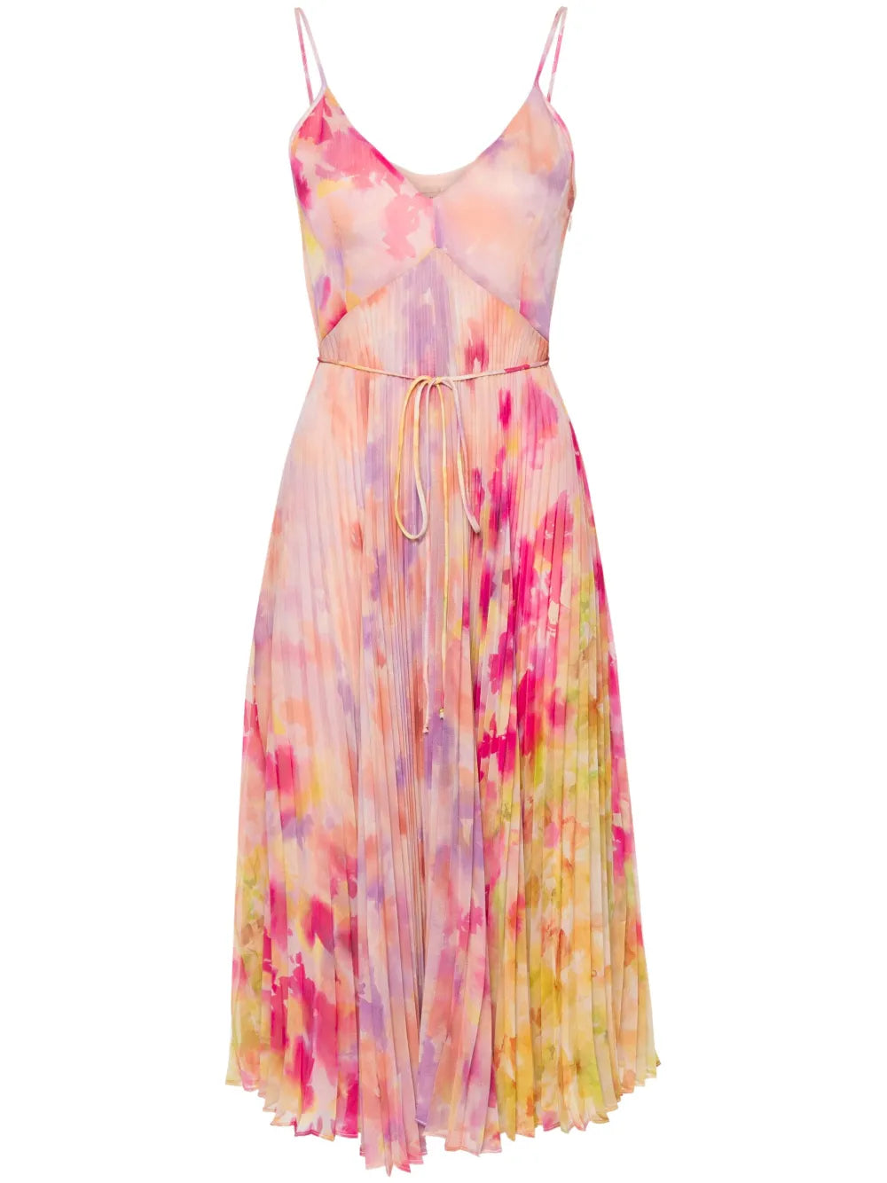 Abstract-Print Pleated Midi Dress