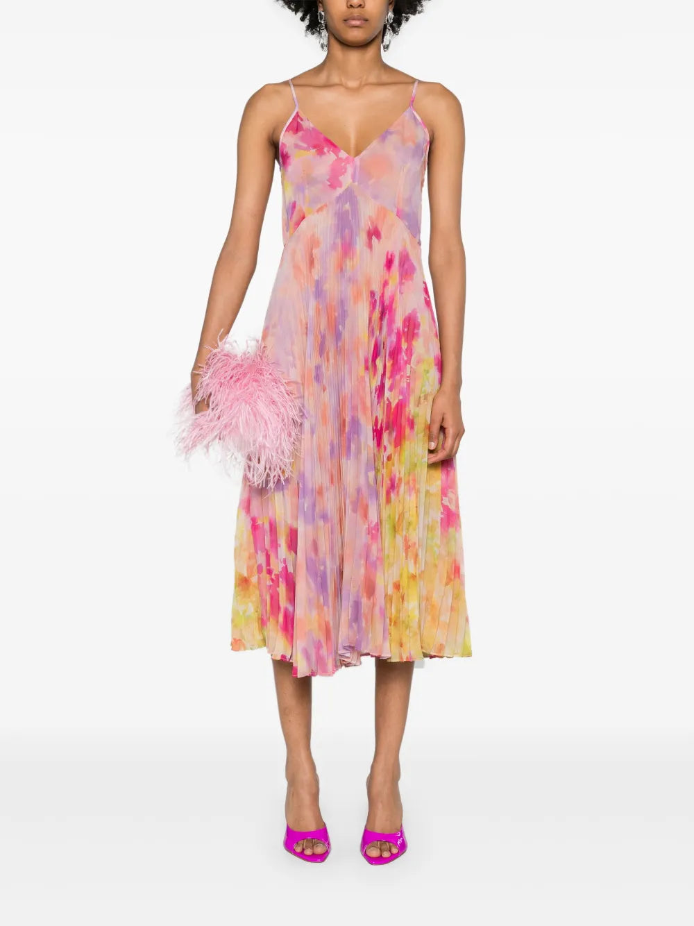 Abstract-Print Pleated Midi Dress