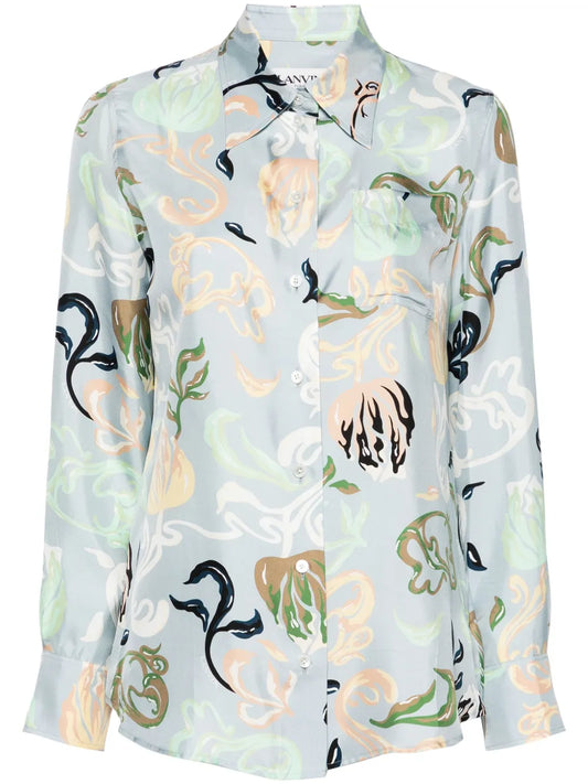 Graphic-Print Silk Shirt