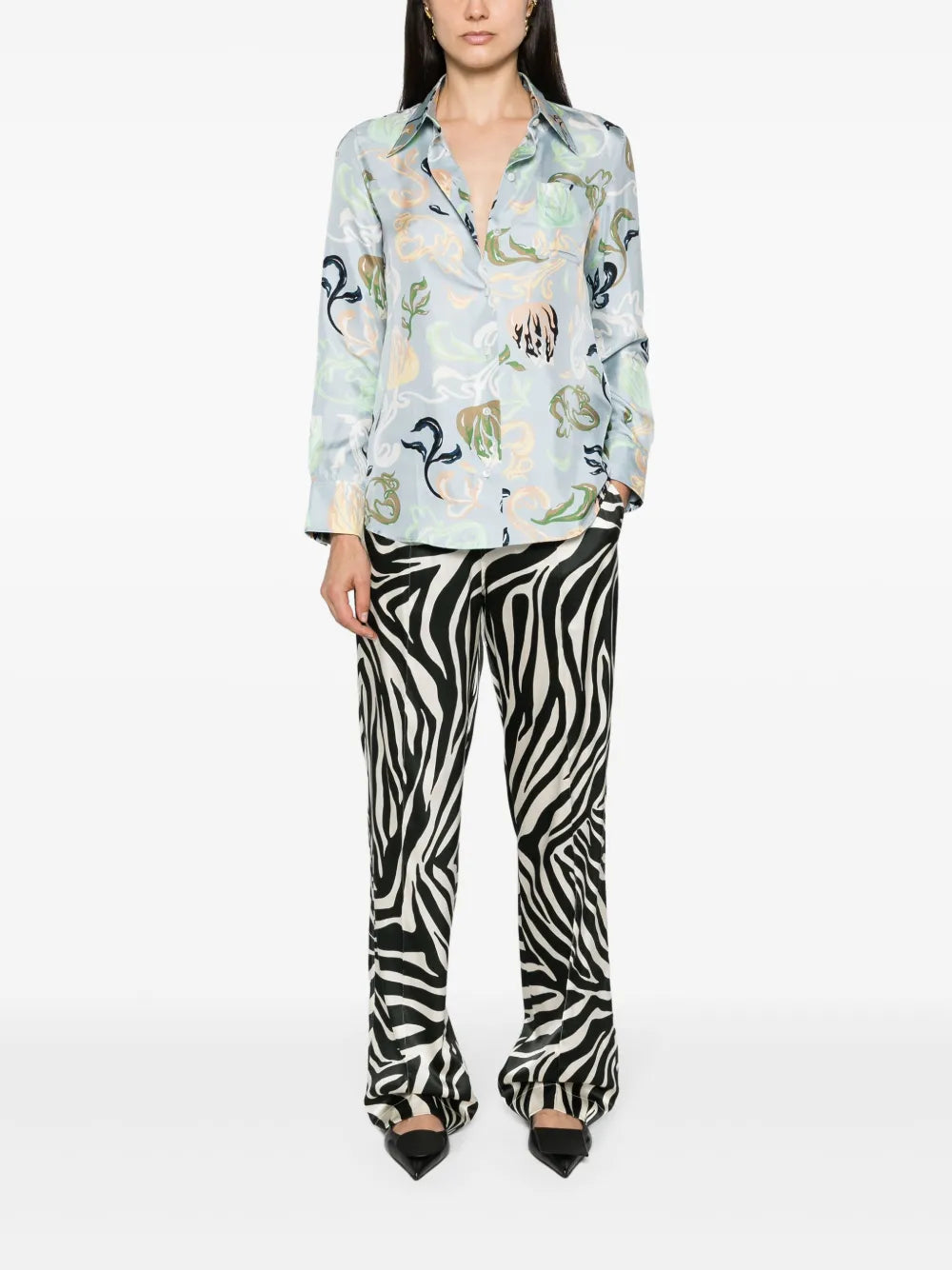 Graphic-Print Silk Shirt