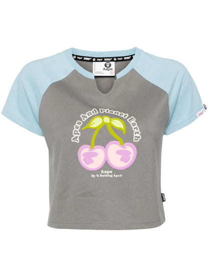 Cherry-Motif Cropped T-Shirt