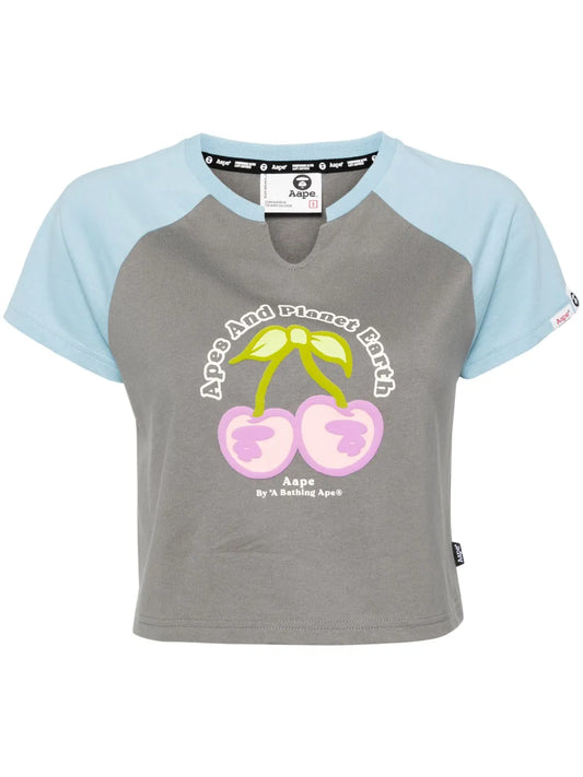 Cherry-Motif Cropped T-Shirt