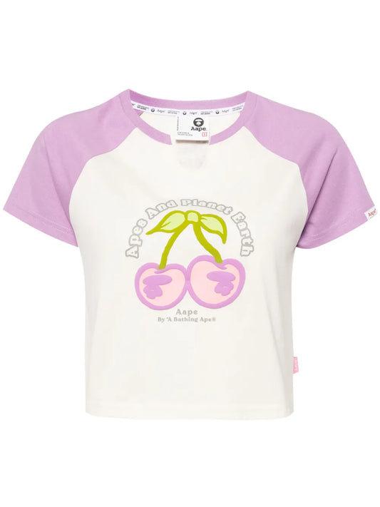Cherry-Motif Cropped T-Shirt