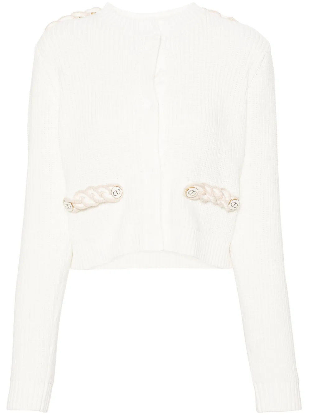 Braid-Trim Chunky-Knit Cardigan