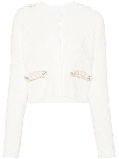 Braid-Trim Chunky-Knit Cardigan