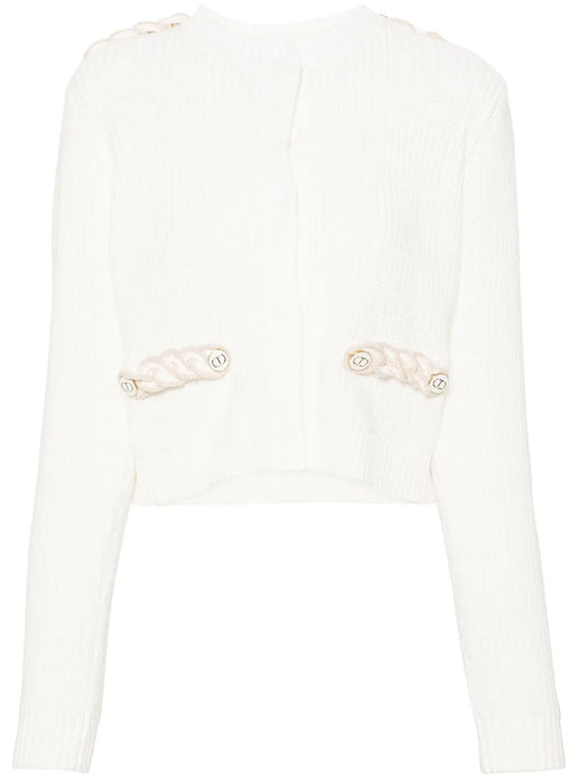 Braid-Trim Chunky-Knit Cardigan