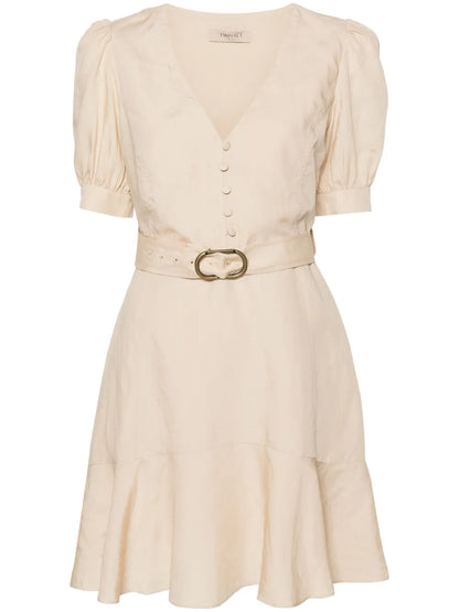 Puff-Sleeves Flared Midi Dress