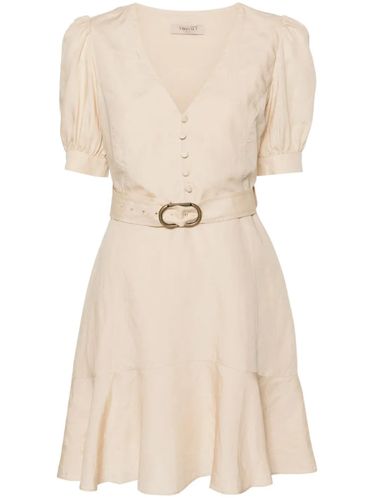 Puff-Sleeves Flared Midi Dress