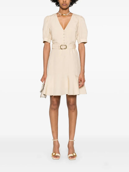 Puff-Sleeves Flared Midi Dress
