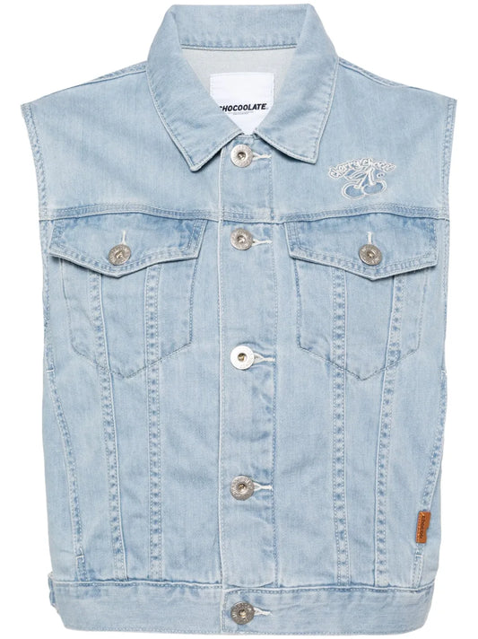Logo-Embroidered Denim Vest