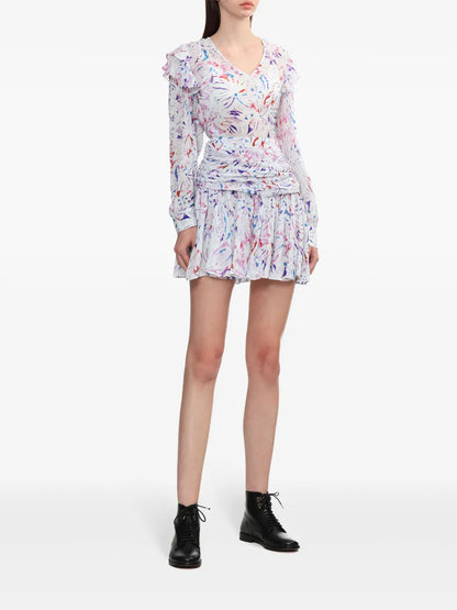 Floral-Print Draped Mini Skirt