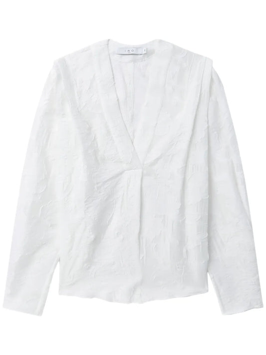 Texture-Detailing V-Neck Blouse