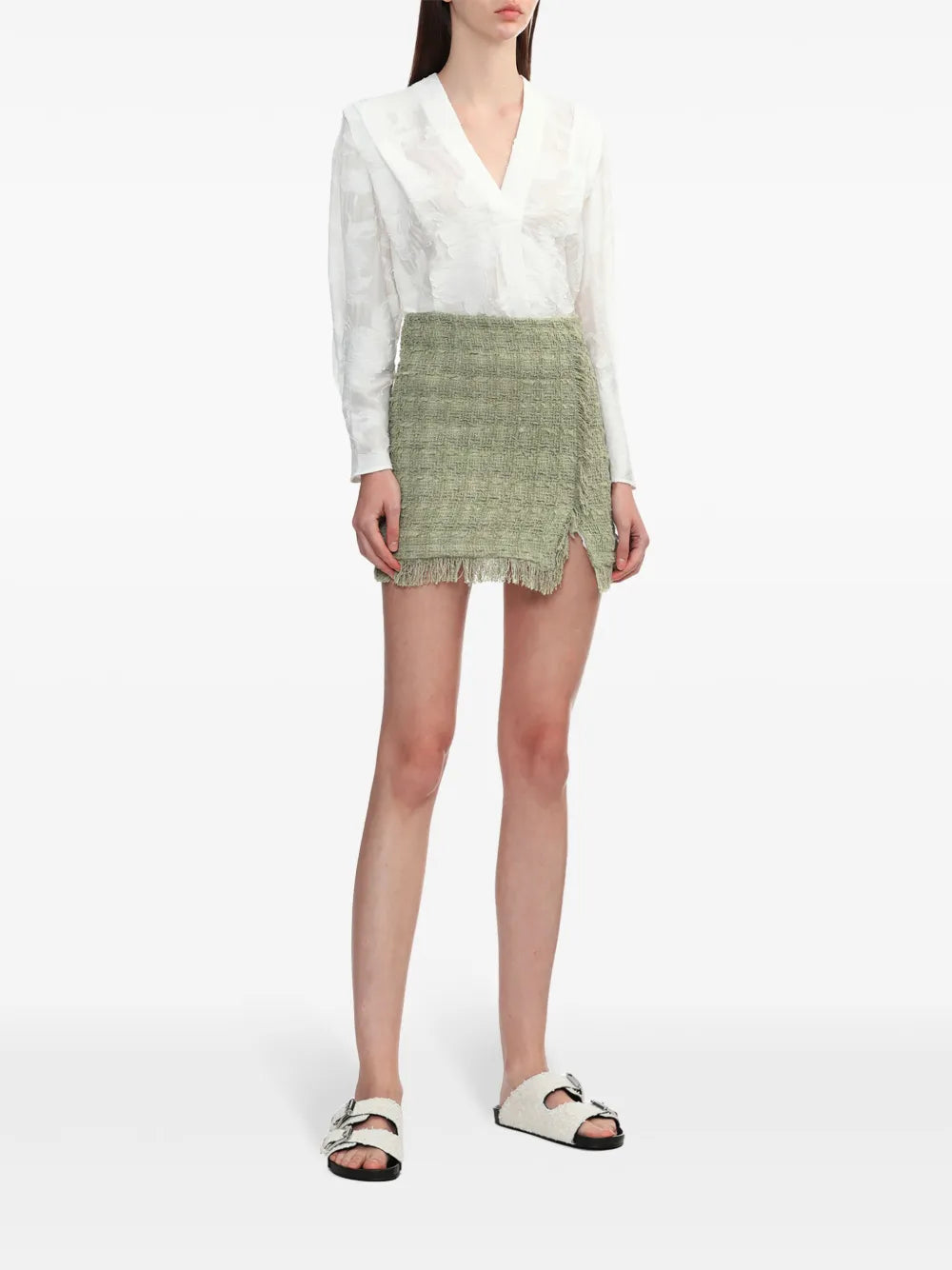 Texture-Detailing V-Neck Blouse