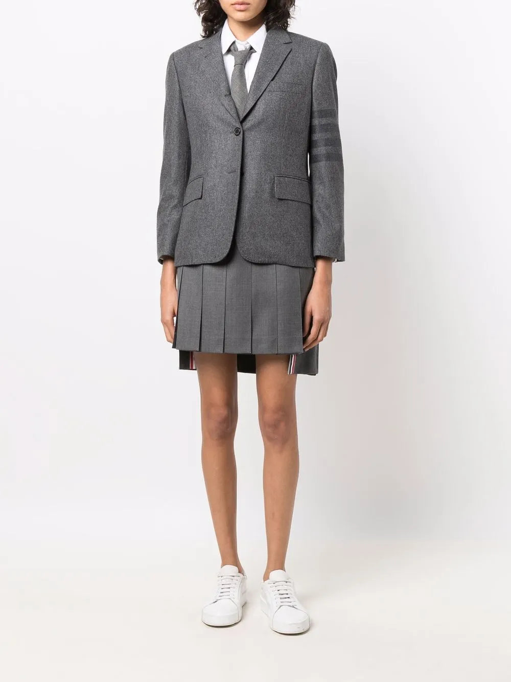 4-Bar Stripe Cropped Button-Front Blazer