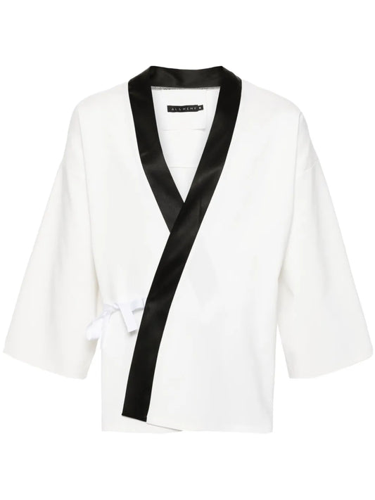 Contrasting-Trim Wrap Jacket