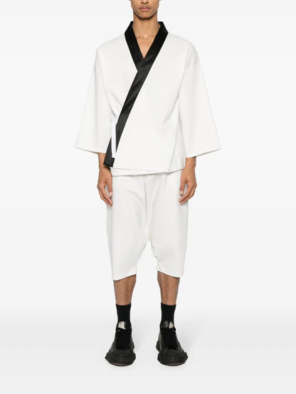 Contrasting-Trim Wrap Jacket