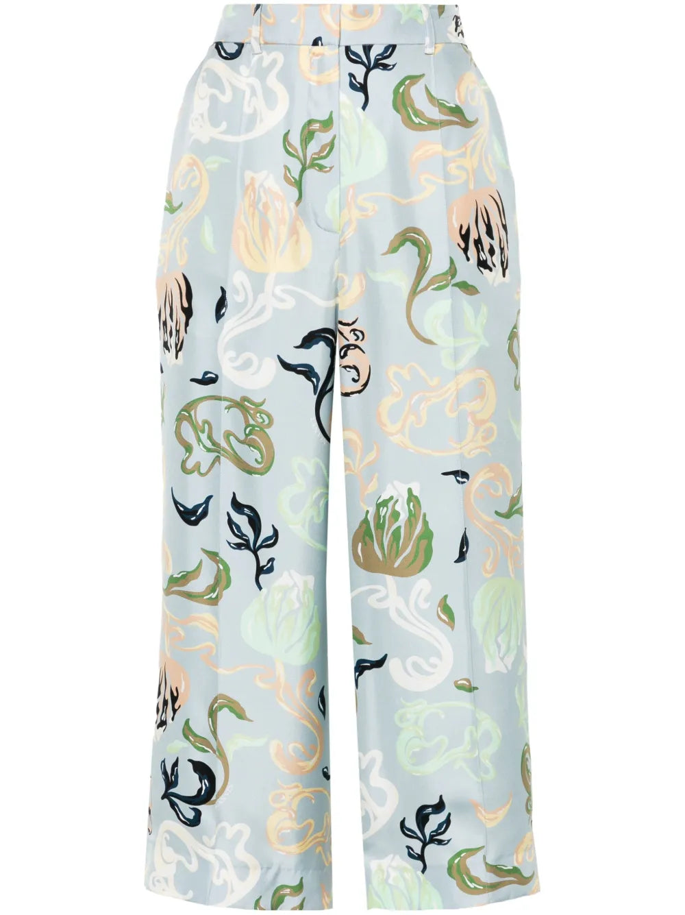Graphic-Print Silk Cropped Trousers