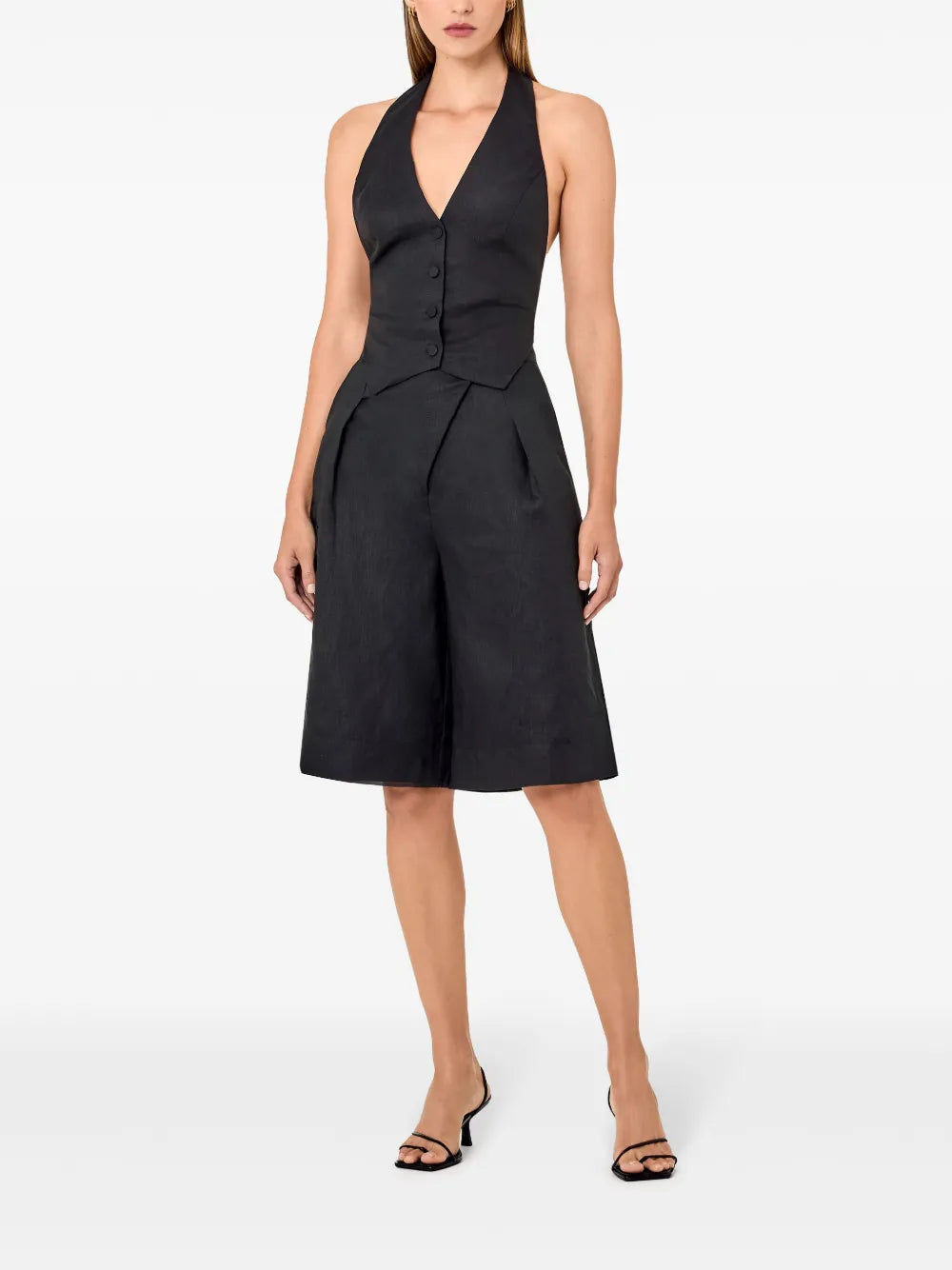 Imani Overlapped Linen Bermuda Shorts