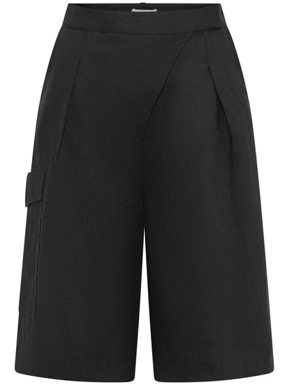Imani Overlapped Linen Bermuda Shorts