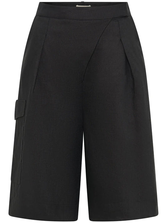 Imani Overlapped Linen Bermuda Shorts