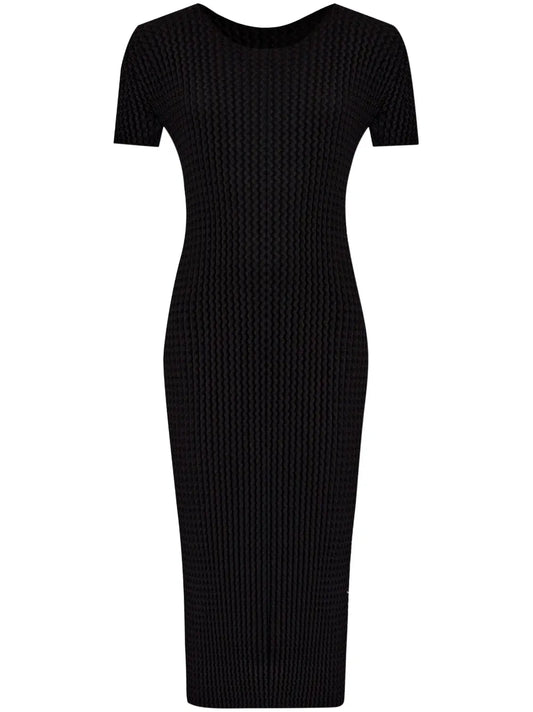 Seersucker Short-Sleeve Midi Dress