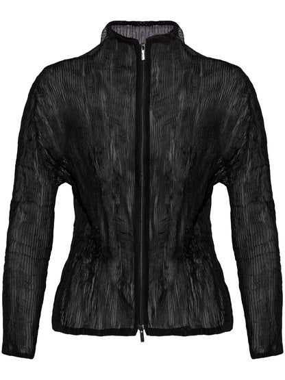 Semi-Sheer Plissé Cardigan