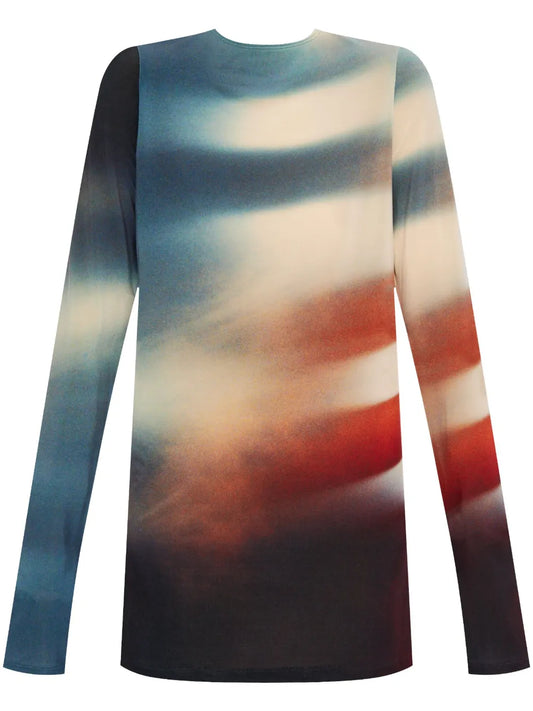 Abstract-Print Long-Sleeve Dress