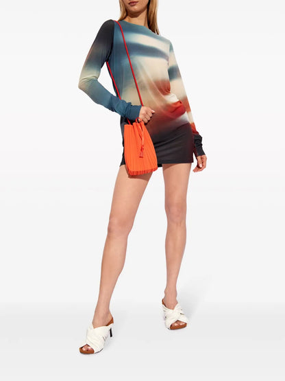 Abstract-Print Long-Sleeve Dress