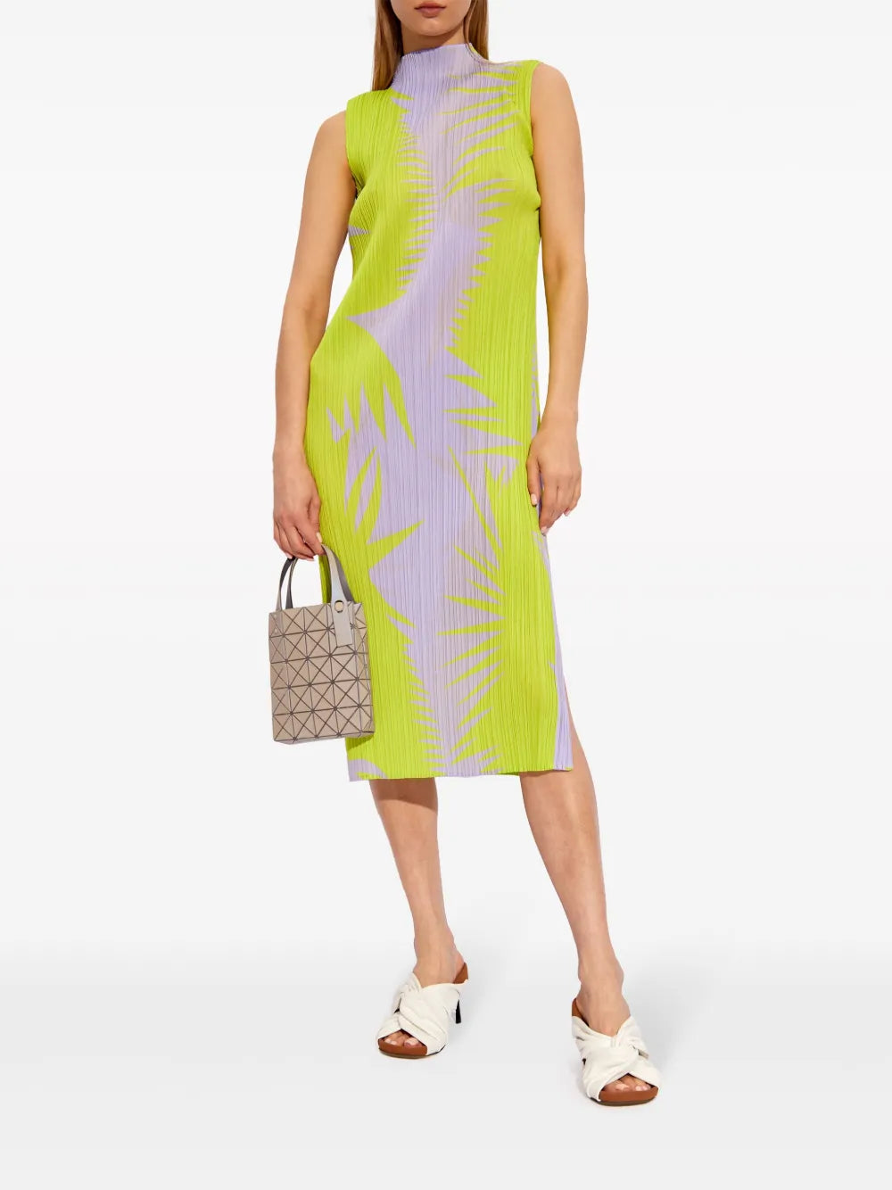 Abstract-Print Plissé Midi Dress