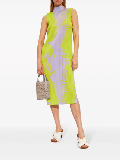 Abstract-Print Plissé Midi Dress
