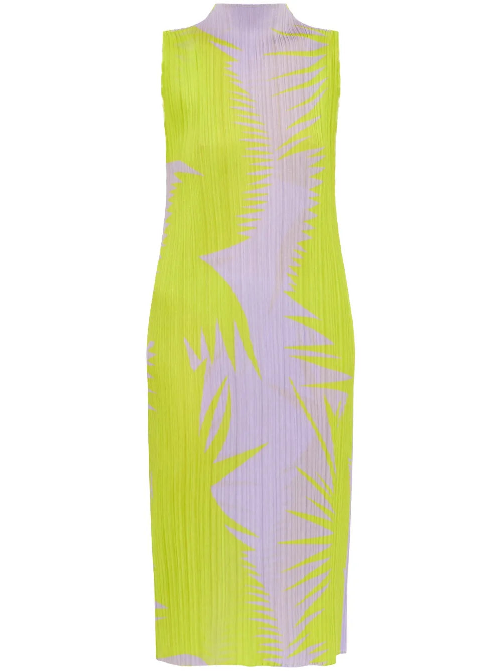 Abstract-Print Plissé Midi Dress