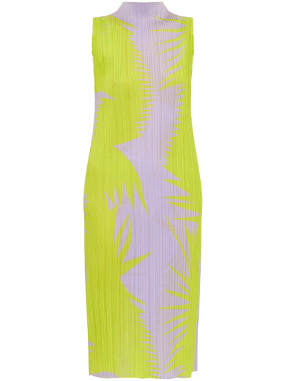 Abstract-Print Plissé Midi Dress