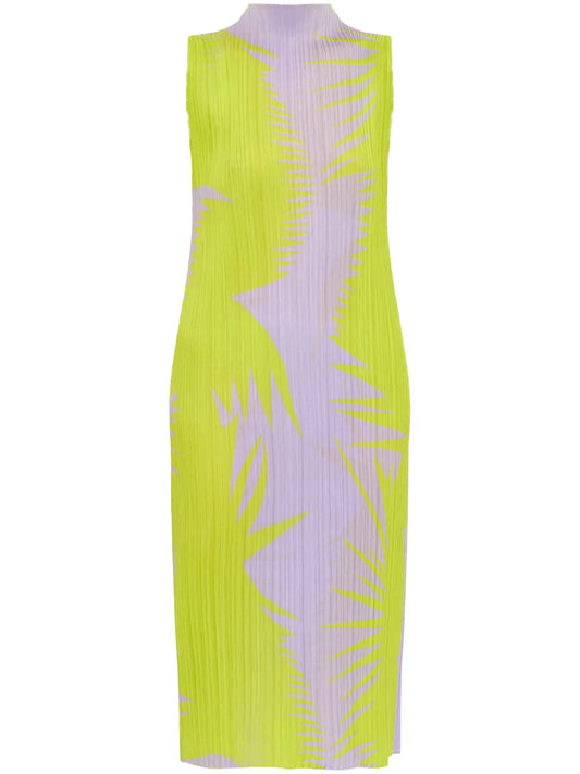 Abstract-Print Plissé Midi Dress