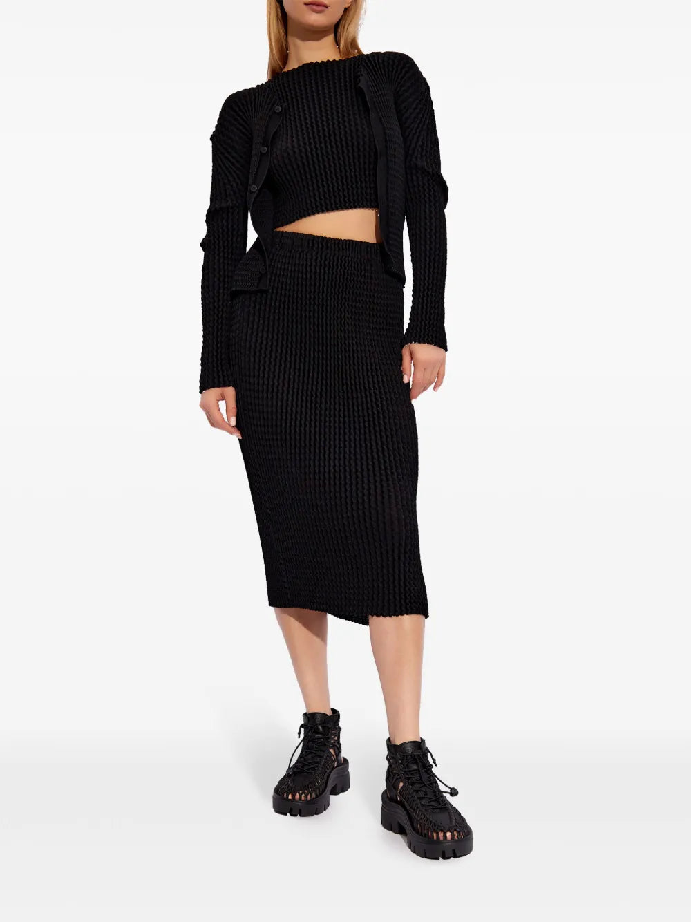 Seersucker Midi Pencil Skirt