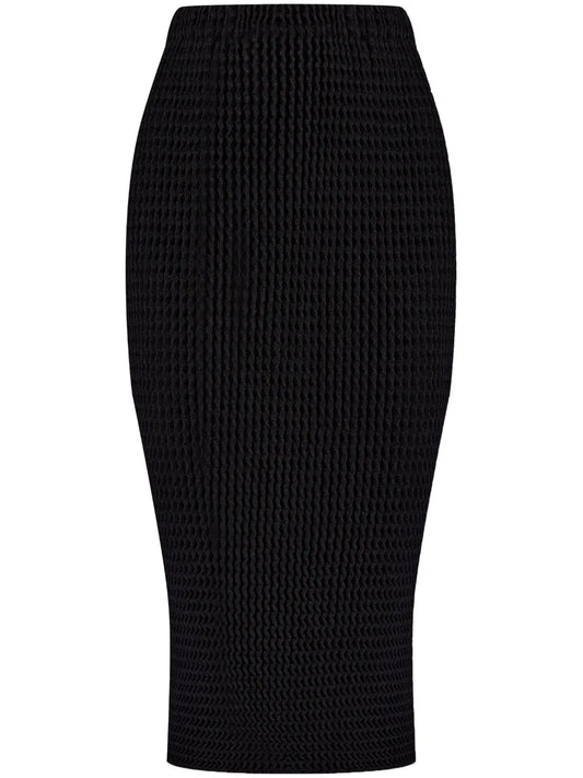 Seersucker Midi Pencil Skirt