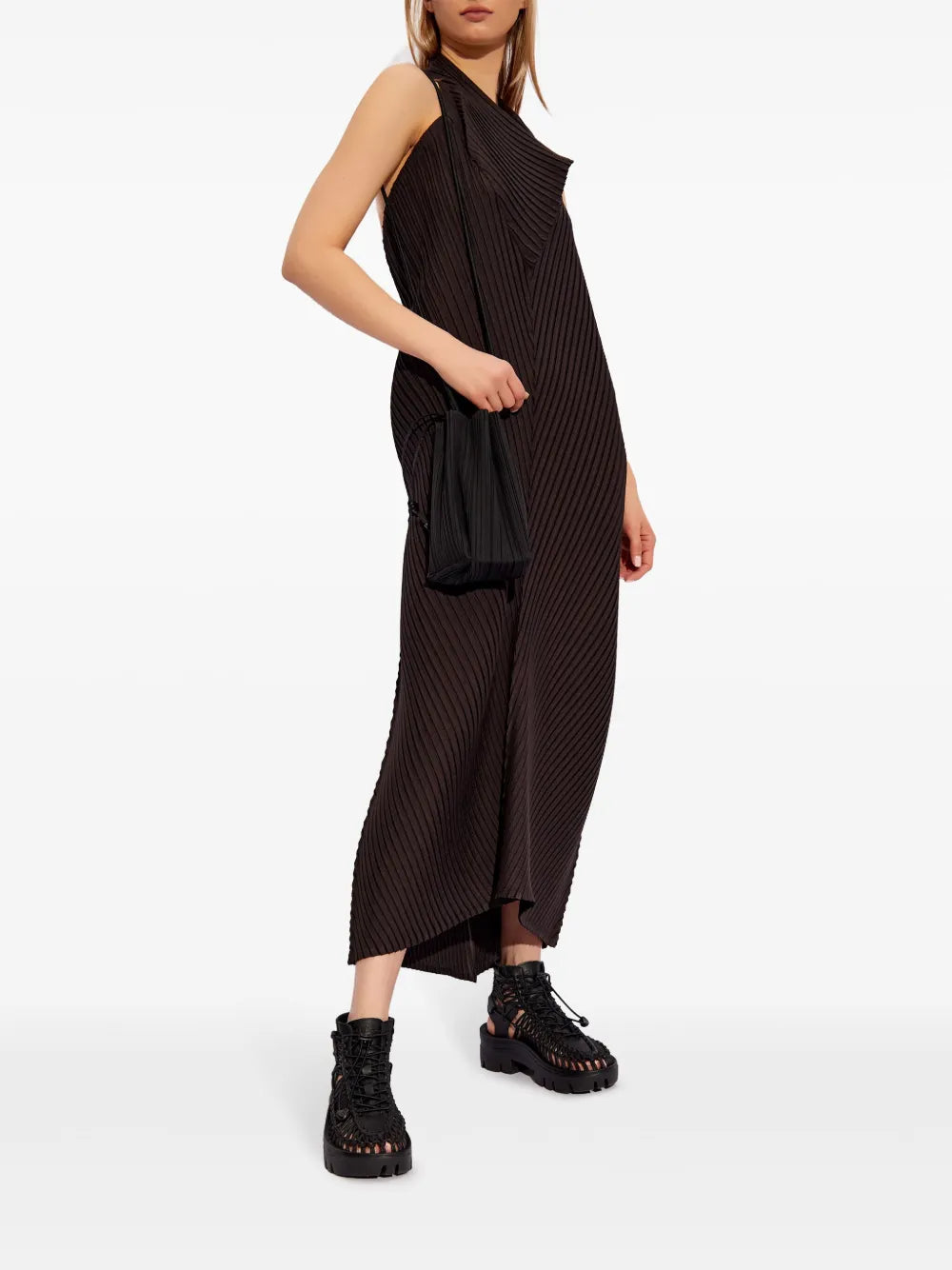 Plissé Halterneck Maxi Dress