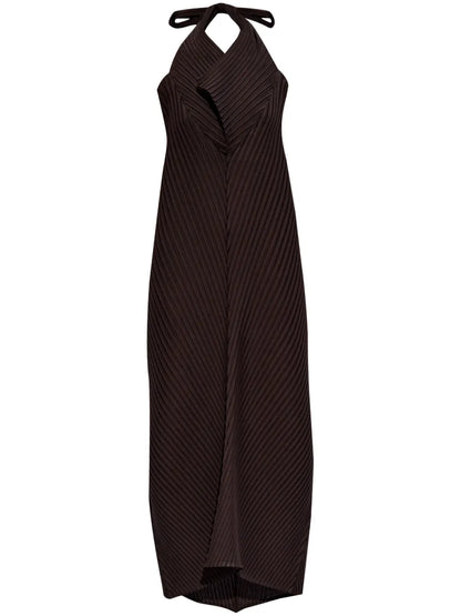 Plissé Halterneck Maxi Dress