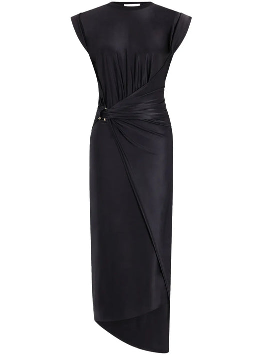 Gathered-Detail Draped Midi Dress