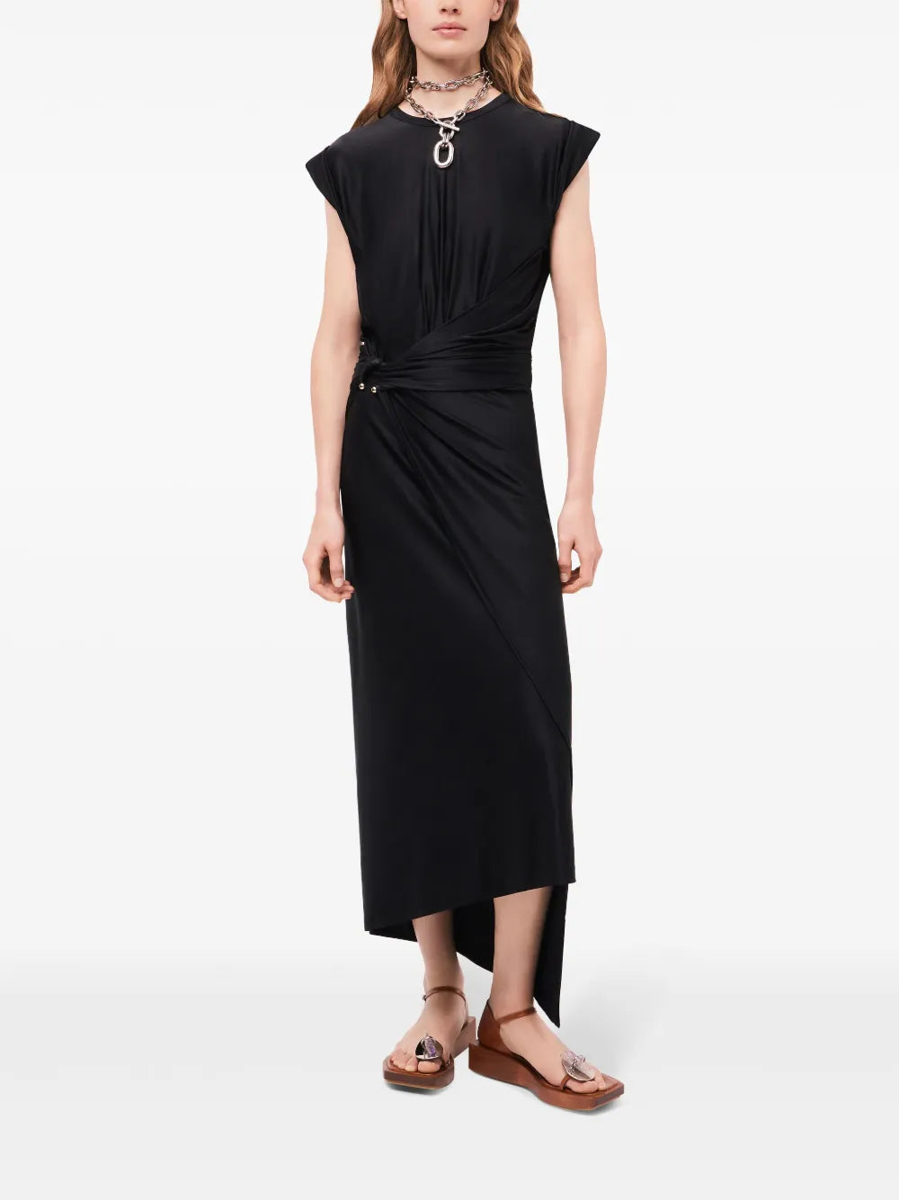 Gathered-Detail Draped Midi Dress