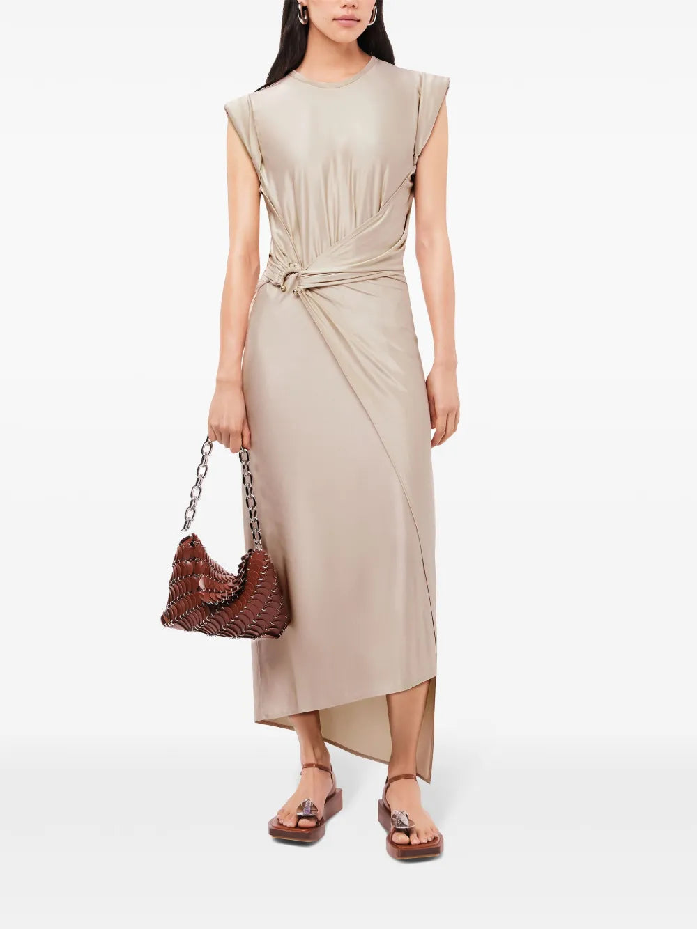 Gathered-Detail Draped Midi Dress