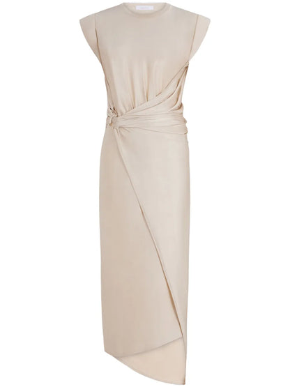 Gathered-Detail Draped Midi Dress