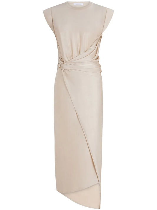 Gathered-Detail Draped Midi Dress
