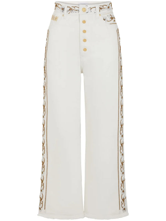 Embroidered Mid-Rise Cropped Jeans