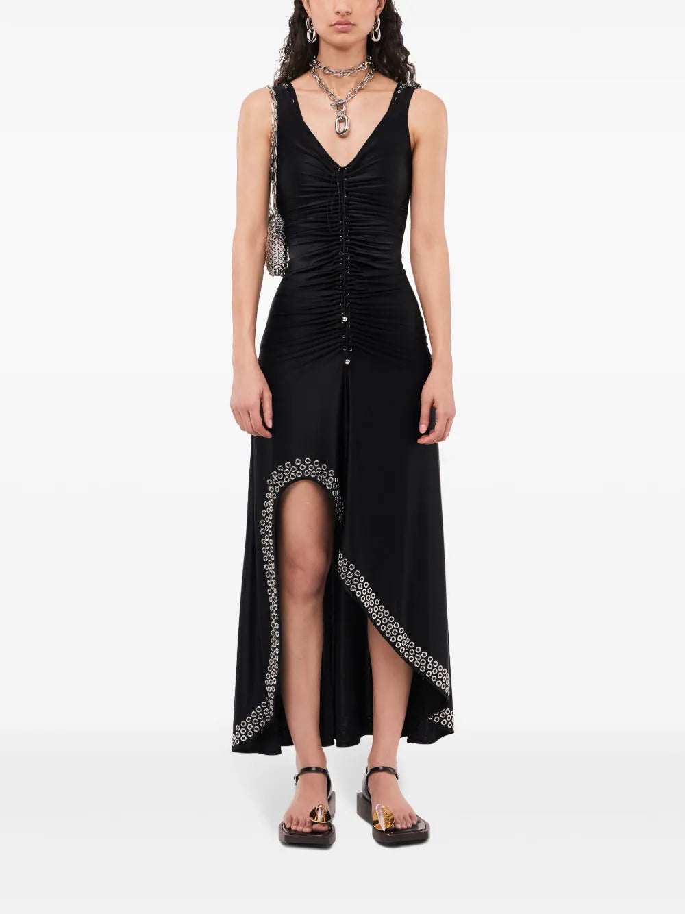 Eyelet-Detail Ruched Maxi Dress