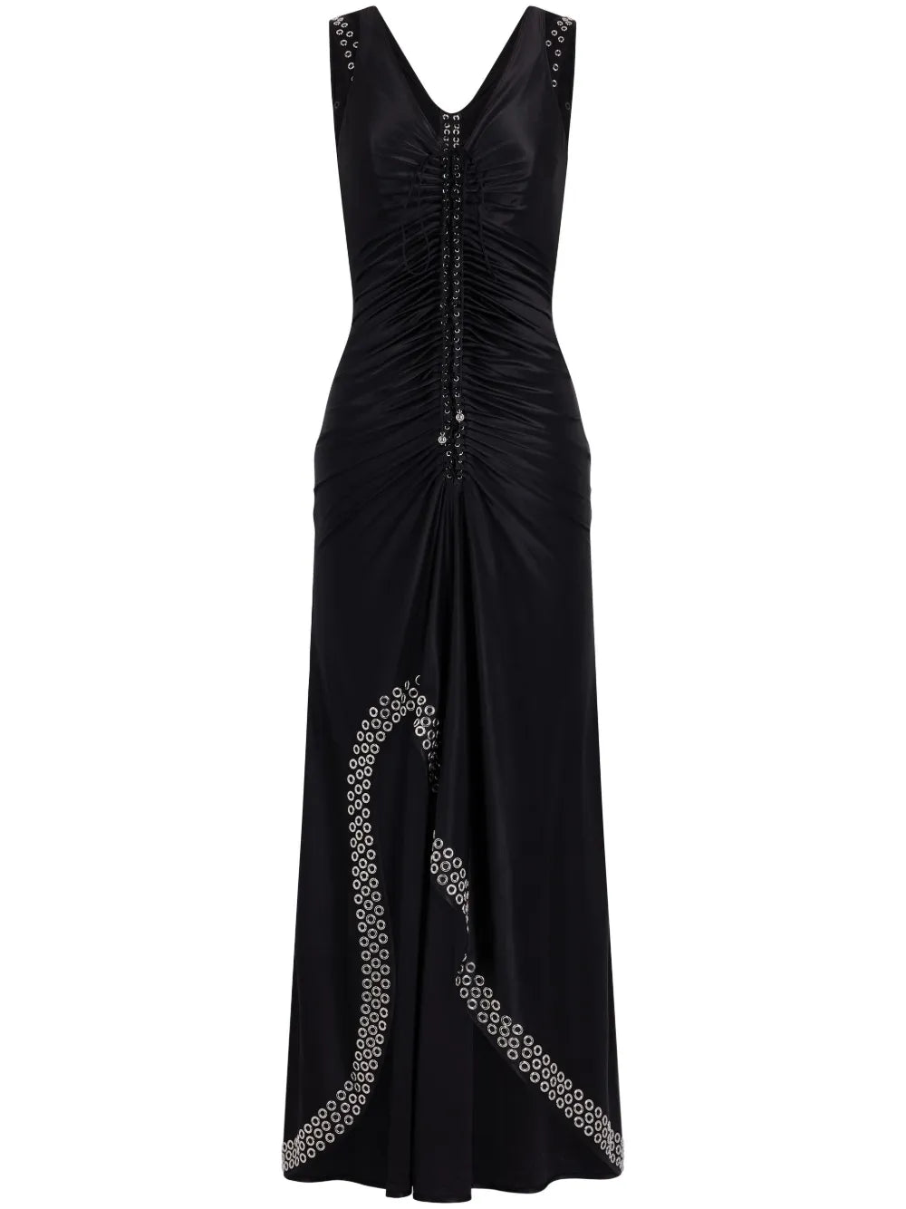 Eyelet-Detail Ruched Maxi Dress