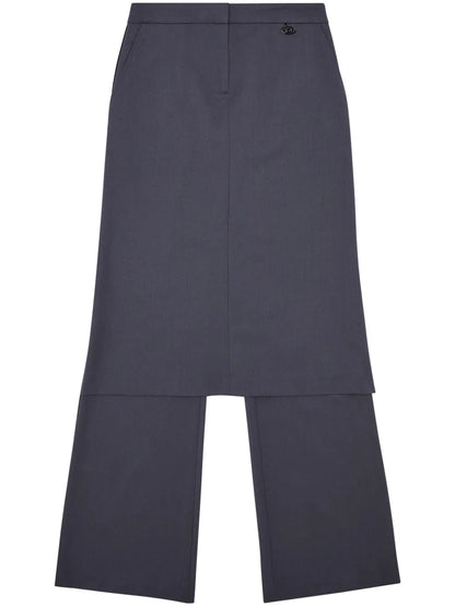 Layered Straight-Leg Skirt Trousers