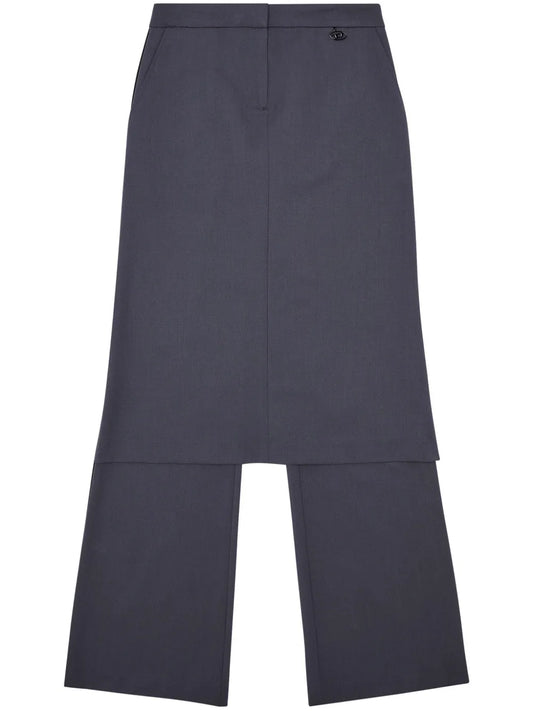 Layered Straight-Leg Skirt Trousers