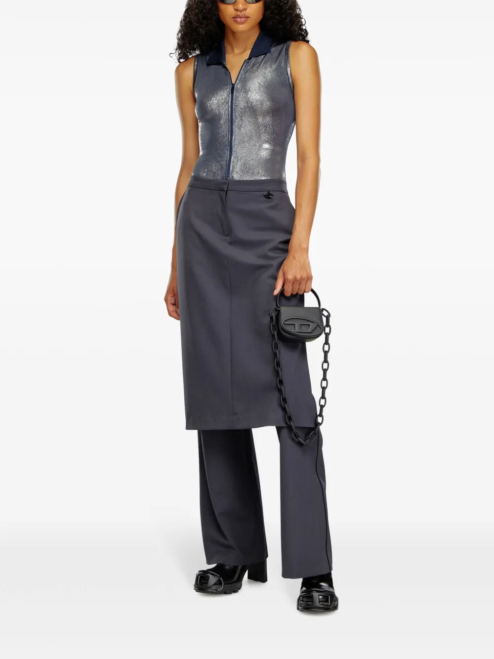 Layered Straight-Leg Skirt Trousers