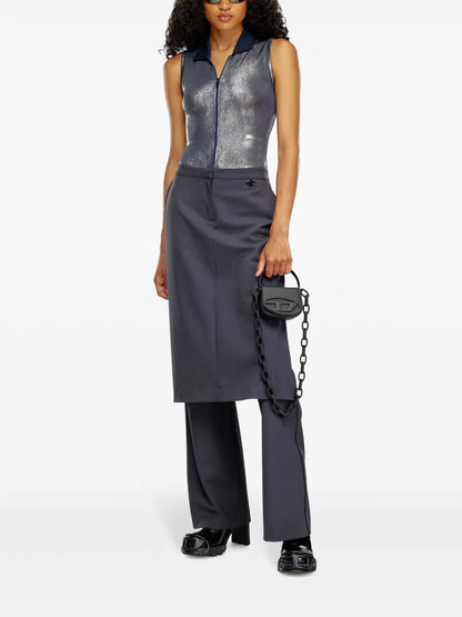 Layered Straight-Leg Skirt Trousers